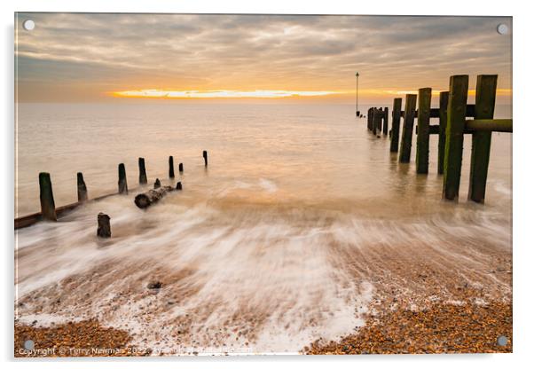 Dramatic Sunrise over Bawdsey Beach Acrylic by Terry Newman