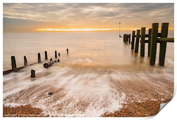 Dramatic Sunrise over Bawdsey Beach Print by Terry Newman