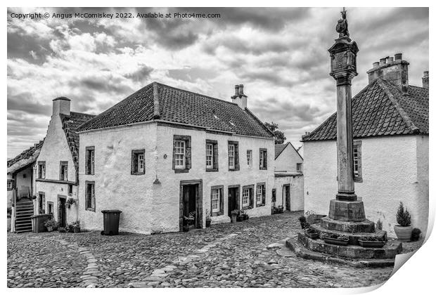 The Mercat Cross, village of Culross in Fife mono Print by Angus McComiskey