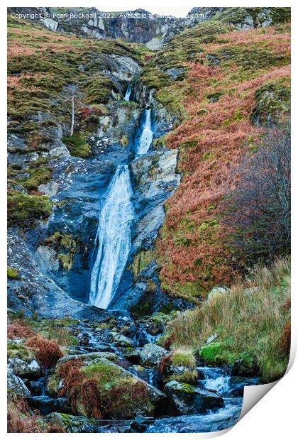 Rhaeadr Bach Waterfall Abergwyngregyn Print by Pearl Bucknall