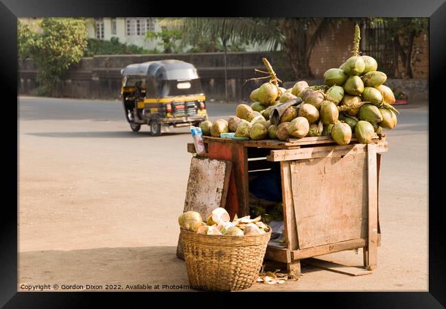 Fresh coconuts for sale on the roadside at Mumbai, India Framed Print by Gordon Dixon