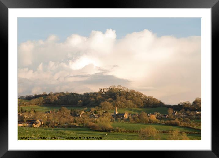 Somerset village of Chiselborough with church spire in evening sun Framed Mounted Print by Gordon Dixon