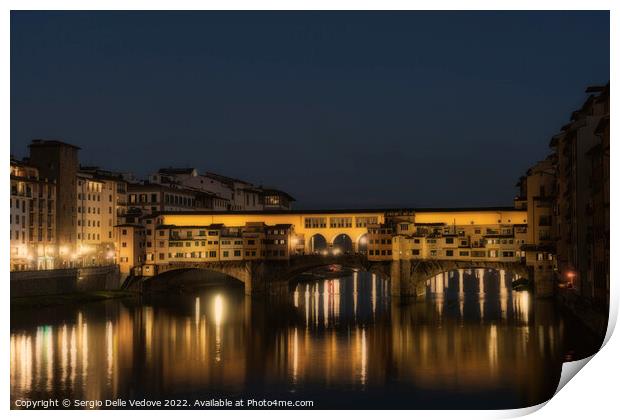 Ponte Vecchio bridge at sunset in Florence, Italy Print by Sergio Delle Vedove