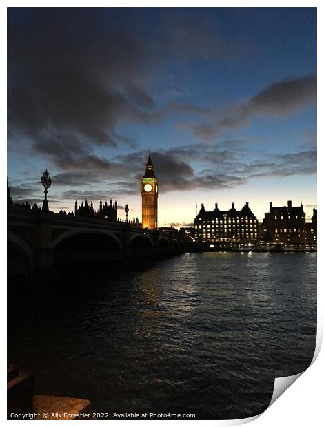 Big Ben at Night. Print by Alix Forestier