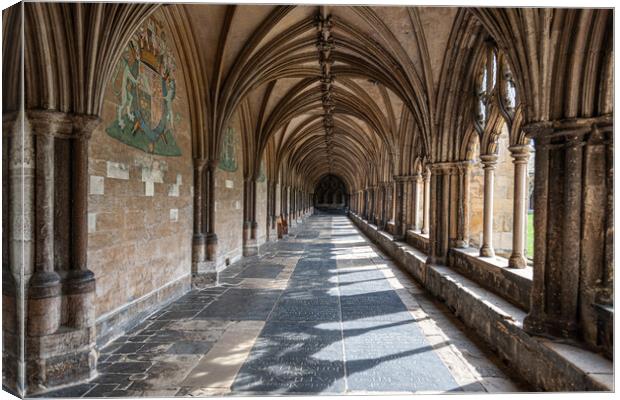 Tranquility in Norwich Cathedral Cloister Canvas Print by Kevin Snelling