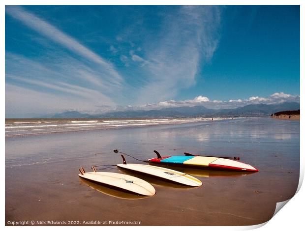 Surfboards at the Ready,NZ  Print by Nick Edwards