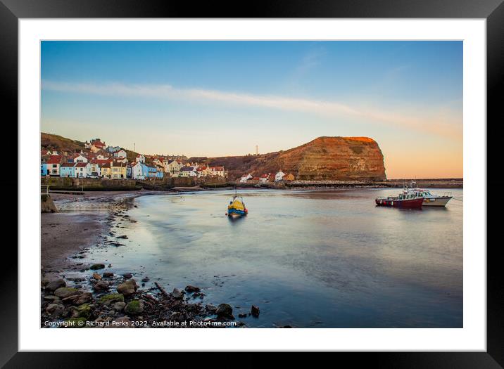 Staithes Harbour Framed Mounted Print by Richard Perks