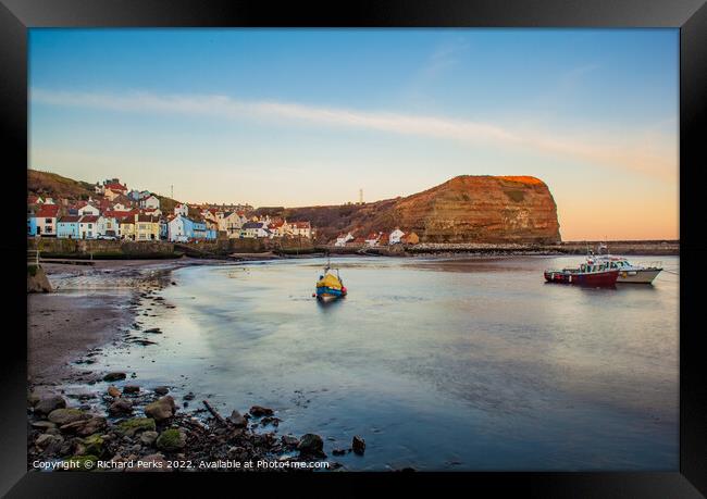 Staithes Harbour Framed Print by Richard Perks