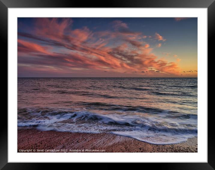 Tranquil Beach Sunset Framed Mounted Print by Janet Carmichael