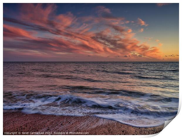 Tranquil Beach Sunset Print by Janet Carmichael