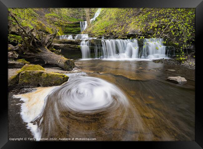 “Scaleber Swirl” - Enchanting Autumn Waterfall Framed Print by Terry Newman