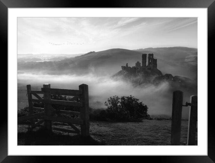 Corfe Gateway Black and White Framed Mounted Print by David Neighbour