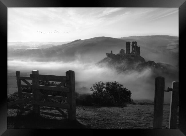 Corfe Gateway Black and White Framed Print by David Neighbour