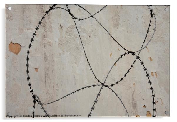 Razor wire outside an abandoned prison 's walls in Pudu, Kuala Lumpur. Acrylic by Gordon Dixon
