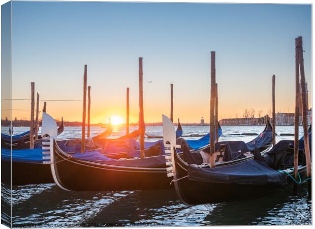 Sunrise with Gondolas in San Marco, Venice Canvas Print by Dietmar Rauscher