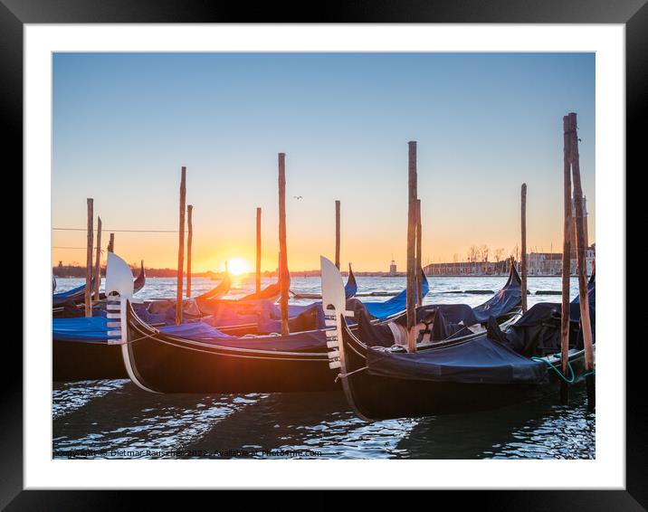 Sunrise with Gondolas in San Marco, Venice Framed Mounted Print by Dietmar Rauscher