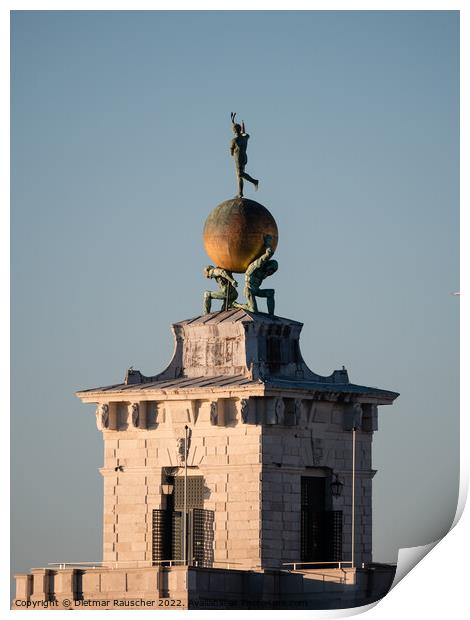 Punta della Dogana Atlas Satues Holding Golden Globe in Venice,  Print by Dietmar Rauscher