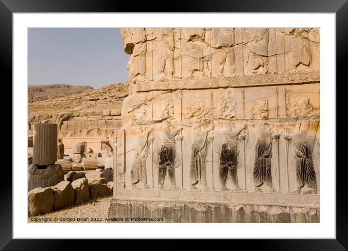 Procession to the King stone carving - 500 BC - Persepolis, Iran Framed Mounted Print by Gordon Dixon
