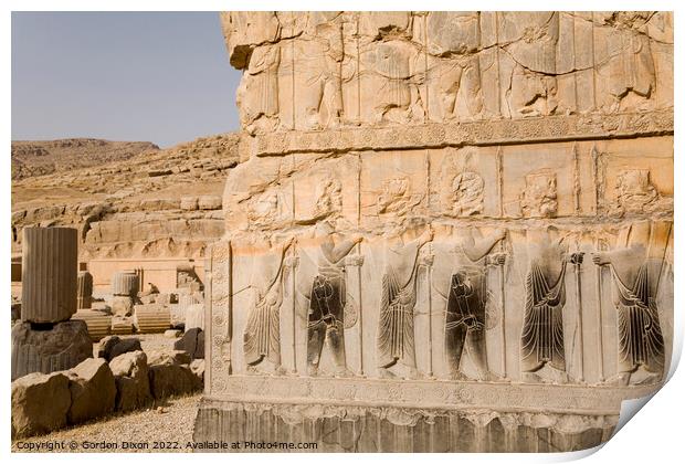 Procession to the King stone carving - 500 BC - Persepolis, Iran Print by Gordon Dixon