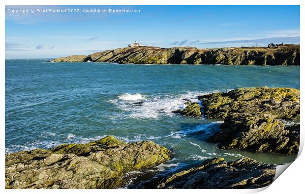View Across Porth Eilian to Point Lynas  Anglesey Print by Pearl Bucknall