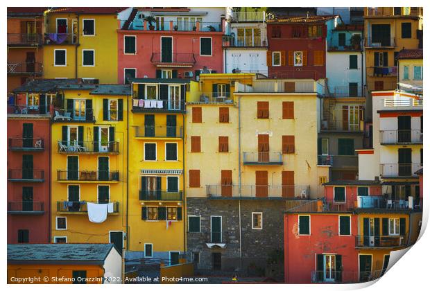 Manarola village, colorful pattern of houses. Cinque Terre Print by Stefano Orazzini