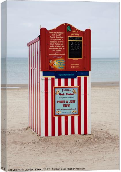Punch and Judy booth on Weymouth beach - traditional children's entertainment Canvas Print by Gordon Dixon