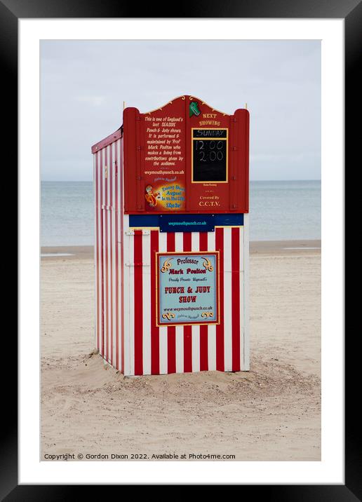 Punch and Judy booth on Weymouth beach - traditional children's entertainment Framed Mounted Print by Gordon Dixon