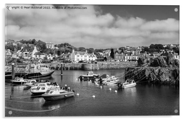 Portpatrick Harbour Dumfries and Galloway B&W Acrylic by Pearl Bucknall