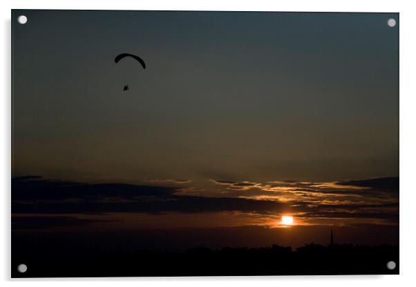 Powered paraglider pilot soars over the skyline of Istanbul at sunset Acrylic by Gordon Dixon