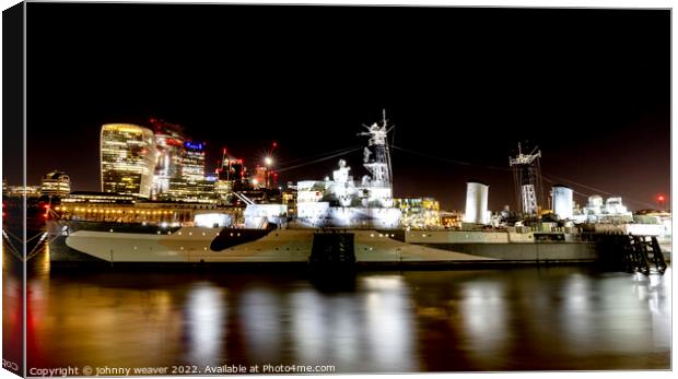 HMS Belfast Reflection River Thames London Riverside Canvas Print by johnny weaver