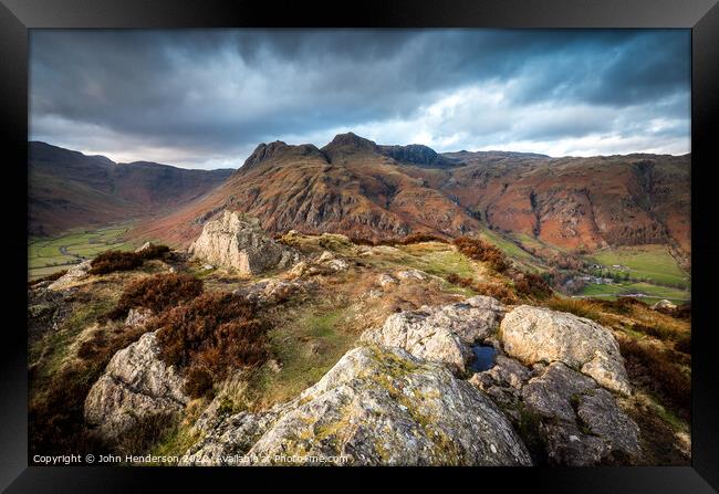 Majestic Langdale Pikes in Lake District Framed Print by John Henderson