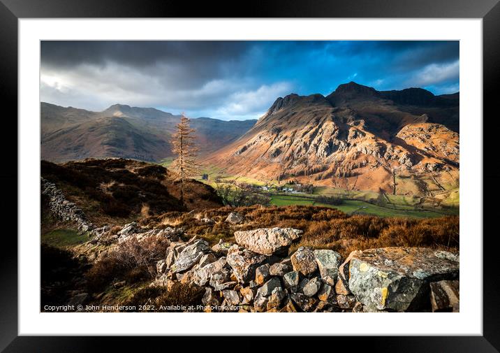 Langdale valley on a snowless February day. Framed Mounted Print by John Henderson