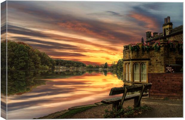 Sunset At Newmillerdam Boathouse  Canvas Print by Alison Chambers