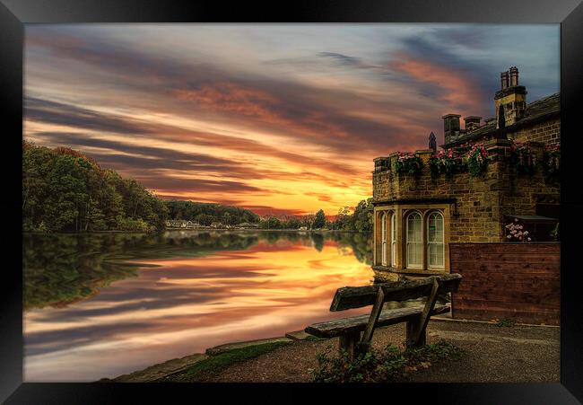 Sunset At Newmillerdam Boathouse  Framed Print by Alison Chambers