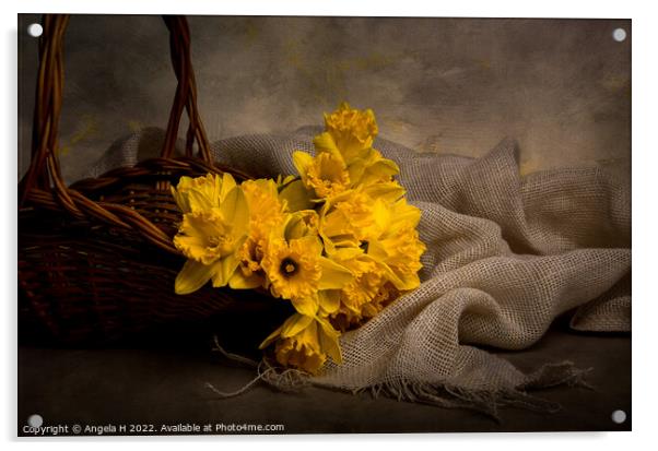 Basket With Daffodils Acrylic by Angela H