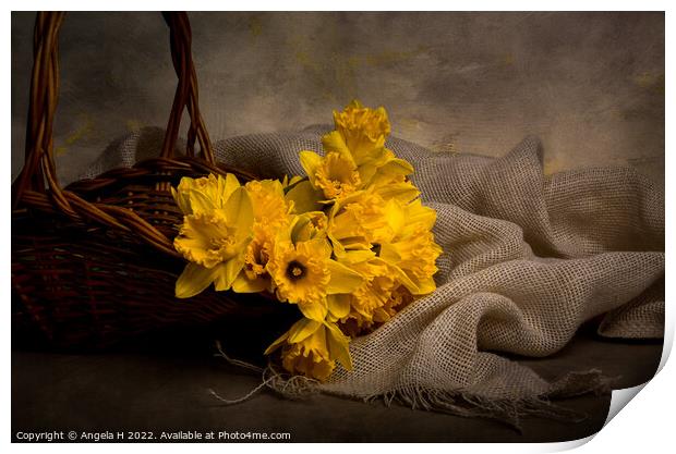 Basket With Daffodils Print by Angela H
