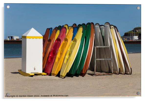 Colourful sit-on kayaks for hire on Weymouth beach Acrylic by Gordon Dixon