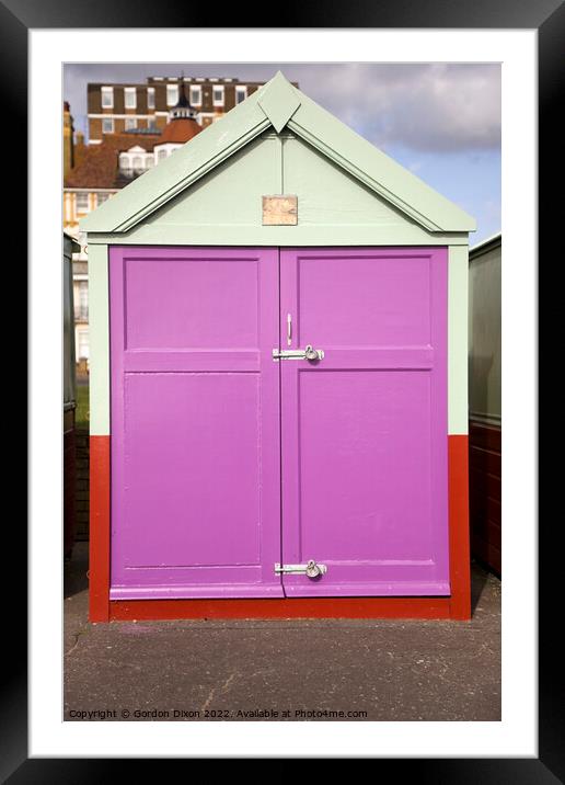 Purple coloured beach hut on esplanade, Brighton and Hove Framed Mounted Print by Gordon Dixon