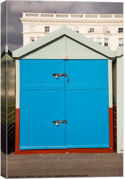 Blue coloured beach hut on the esplanade, Brighton and Hove Canvas Print by Gordon Dixon
