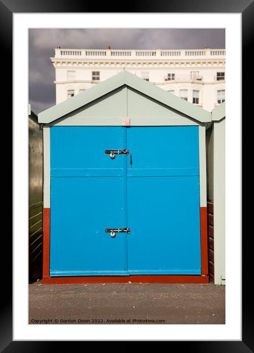 Blue coloured beach hut on the esplanade, Brighton and Hove Framed Mounted Print by Gordon Dixon