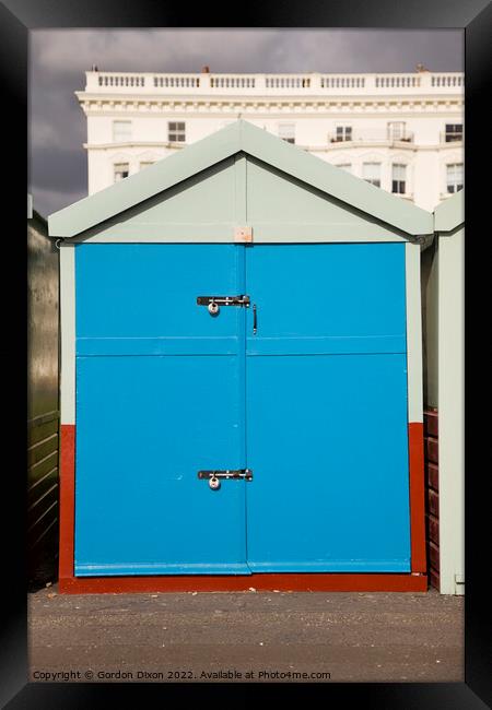 Blue coloured beach hut on the esplanade, Brighton and Hove Framed Print by Gordon Dixon