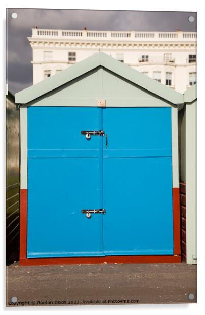 Blue coloured beach hut on the esplanade, Brighton and Hove Acrylic by Gordon Dixon