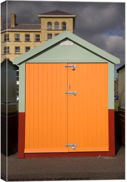 Orange coloured beach hut on the esplanade, Brighton and Hove Canvas Print by Gordon Dixon