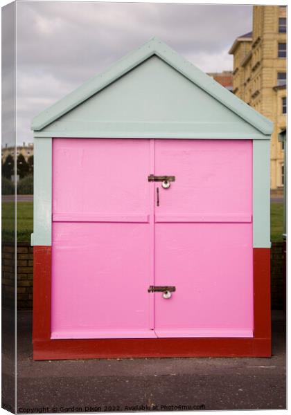 Pink painted door of a beach hut on the esplanade, Brighton and Hove Canvas Print by Gordon Dixon