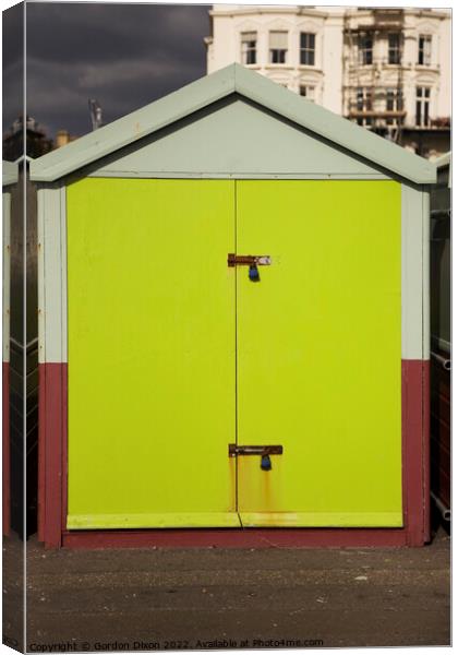 Lime green door of a sea front beach hut, Brighton and Hove Canvas Print by Gordon Dixon