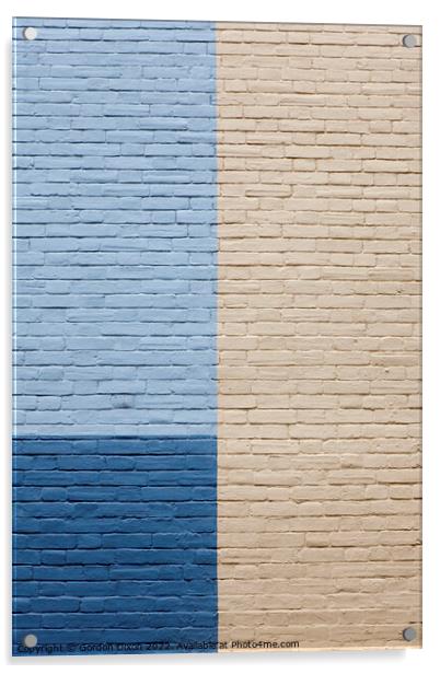 Blues and cream painted brick wall Acrylic by Gordon Dixon