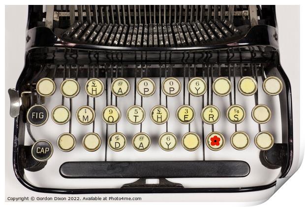 'Happy Mother's Day' (with flower icon) on rearranged keys of an antique typewriter Print by Gordon Dixon