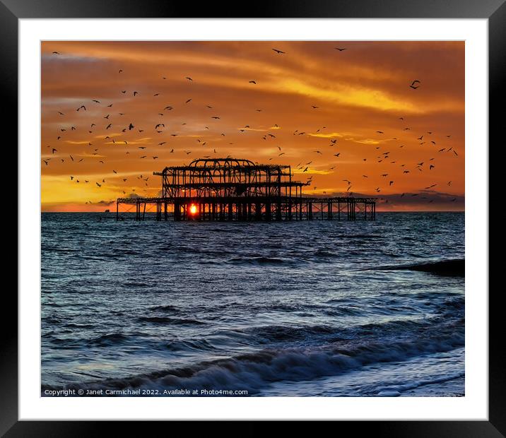 Starlings Circling at the West Pier Framed Mounted Print by Janet Carmichael