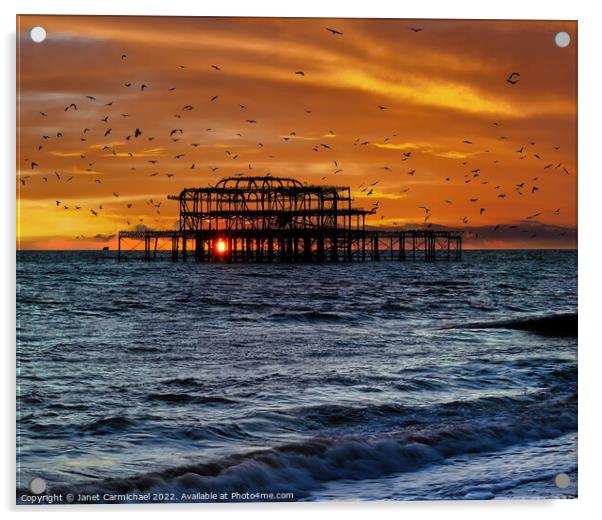 Starlings Circling at the West Pier Acrylic by Janet Carmichael