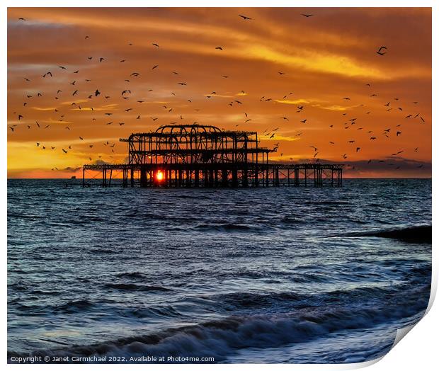 Starlings Circling at the West Pier Print by Janet Carmichael